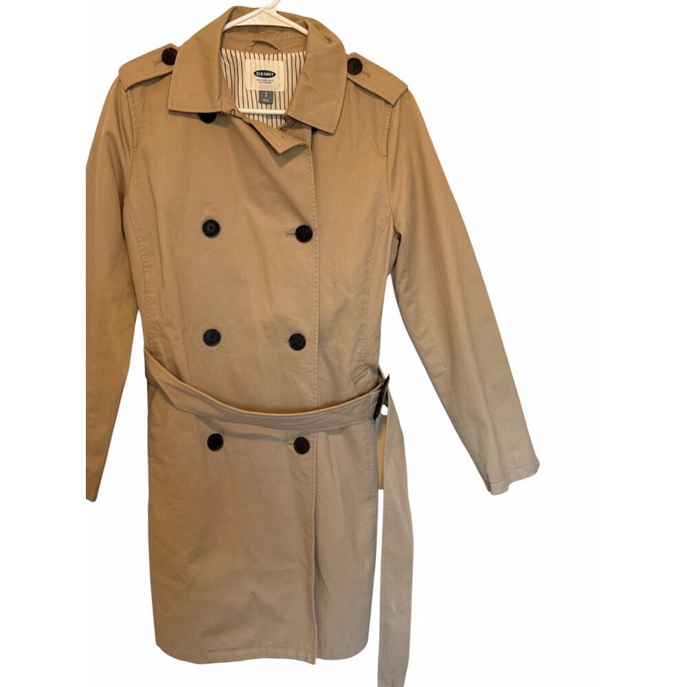 Old Navy Women's Small Tan Long Sleeve Button Water-Resistant Trench Coat - Picture 5 of 12
